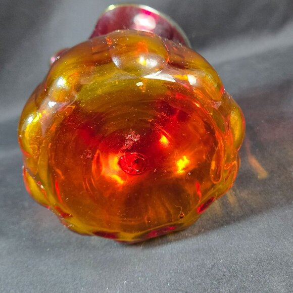 Small Amberina Art Glass Pitcher Red Orange Hand Blown Ribbed 5" Vintage Decor - Picture 6 of 10